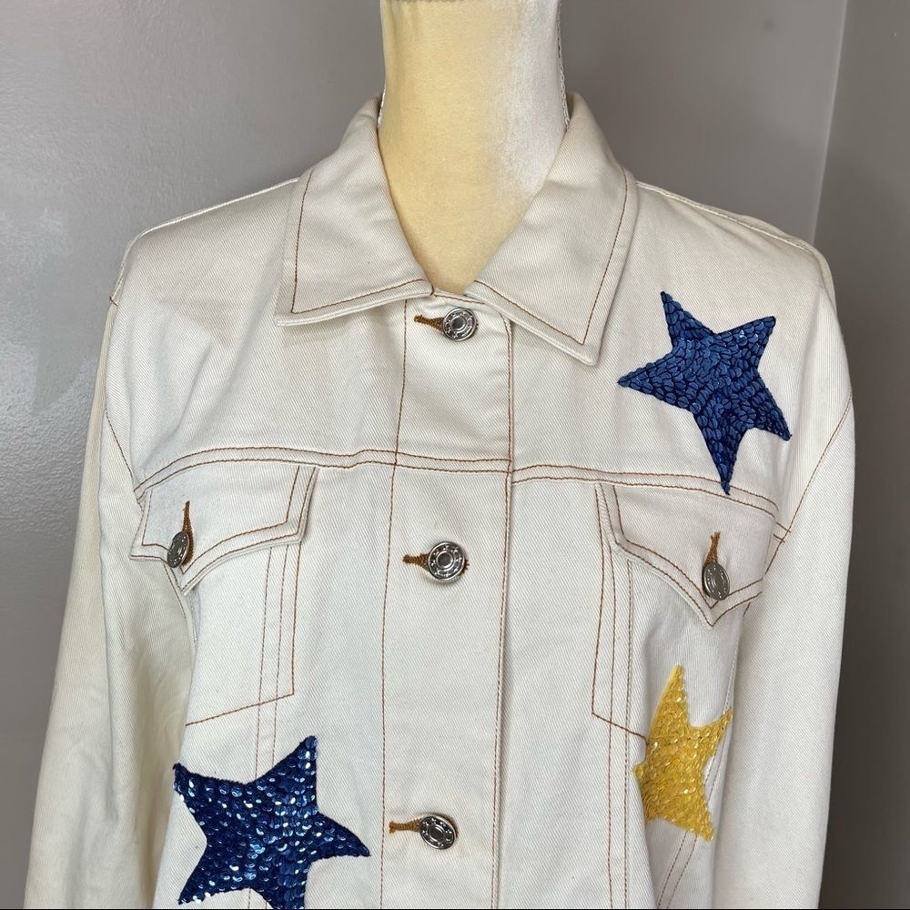 Dianes Beige Star Jeans Jacket Large NWT - Picture 4 of 15